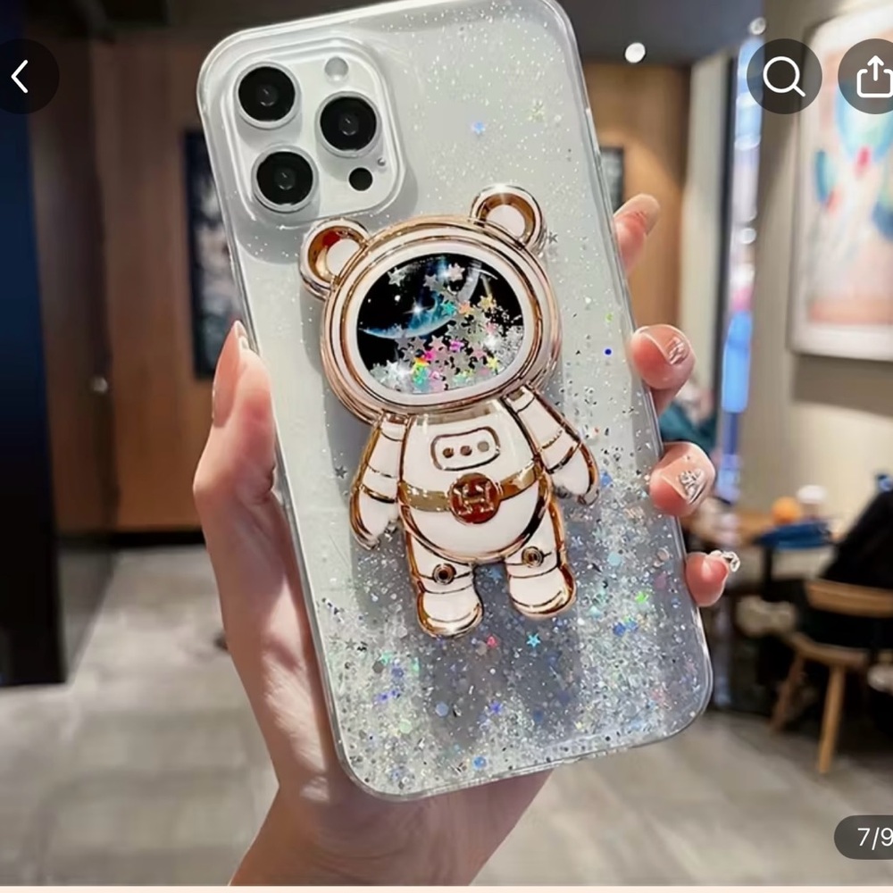 Stylish Astronaut Bear Phone Case with Glitter Accents
